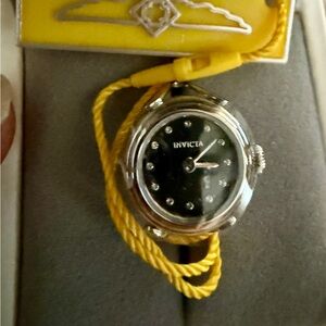 NIB Invicta Angel Women's Ring Watch - 17.5mm, Silver Black Face